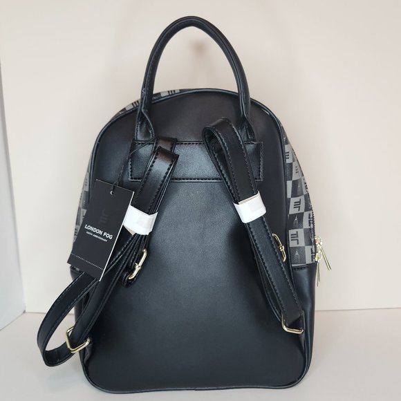 London Fog Hasley Signature Backpack, Black/Gray - Medium Size, NWT